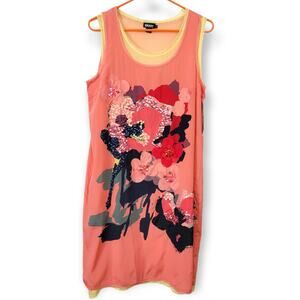 NWT DKNY Floral Strapless Flamingo Pink Sequin Midi Dress Size SMALL